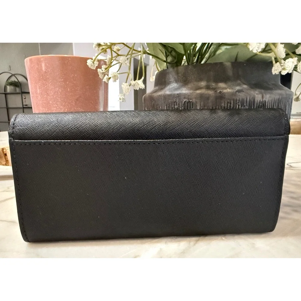 Michael Kors Black Saffiano Leather Turnlock Flap Continental Wallet
